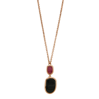 Oxette κολιέ 01X05-01974 από ροζ επιχρυσωμένο ασήμι 925ο με ημιπολύτιμες πέτρες (Κρύσταλλοι Quartz).