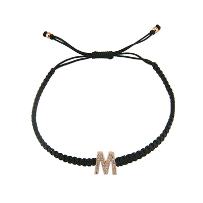 Oxette Bracelet 02X15-00041-M Monogram M with Rose Gold Brass , Precious Stones (Quartz Crystals) and Cord.