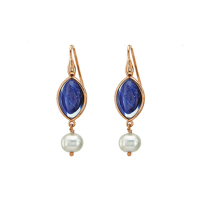 Oxette Sterling Silver Earrings 03X05-01688 with Rose Gold Plating and Precious Stones (Quartz Crystals and Pearls).