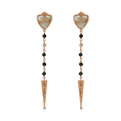 Oxette Sterling Silver Earrings 03X05-01694 with Rose Gold Plating and Precious Stones (Quartz Crystals).
