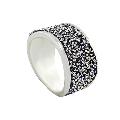 Oxette Sterling Silver Ring 04X01-03466 with Platinum Plating and Precious Stones (Quartz Crystals).