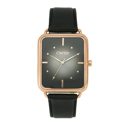 Oxette Stainless Steel Watch 11X65-00196 with rose gold case and leather strap.