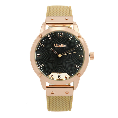 Oxette Stainless Steel Watch 11X75-00235 with rose gold case and leather strap.