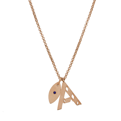 Loisir Stainless Steel Necklace 01L27-00557-A Monogram A with Precious Stones (Quartz Crystals) and Ion Plated Rose Gold