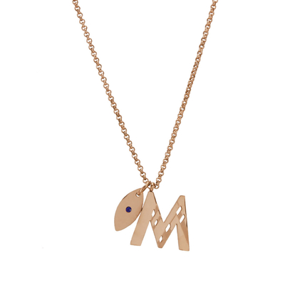 Loisir Stainless Steel Necklace 01L27-00557-M Monogram M with Precious Stones (Quartz Crystals) and Ion Plated Rose Gold