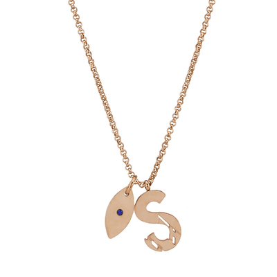 Loisir Stainless Steel Necklace 01L27-00557-S Monogram S with Precious Stones (Quartz Crystals) and Ion Plated Rose Gold