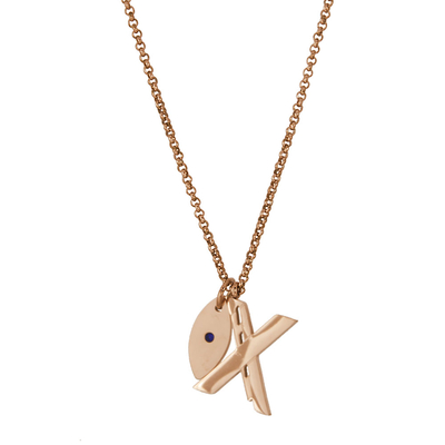 Loisir Stainless Steel Necklace 01L27-00557-X Monogram X with Precious Stones (Quartz Crystals) and Ion Plated Rose Gold