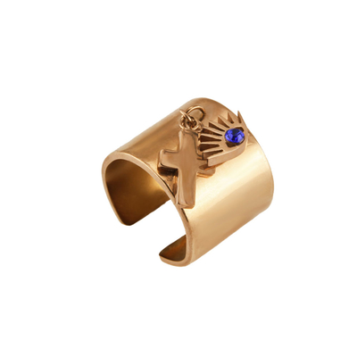 Loisir Stainless Steel Ring 04L27-00671 Eye with Precious Stones (Quartz Crystals) and Ion Plated Rose Gold
