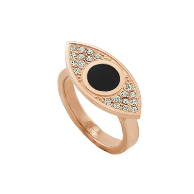 Loisir Stainless Steel Ring 04L27-00682 Eye with Precious Stones (Quartz Crystals and Enamel) and Ion Plated Rose Gold