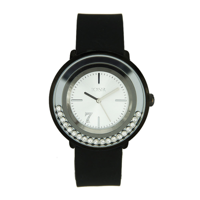 Loisir Watch 11L07-00268 with black metallic case and silicon strap.