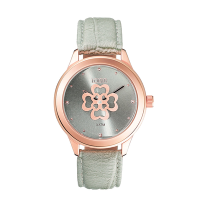 Loisir Stainless Steel Watch 11L65-00101 with rose gold case and leather strap.