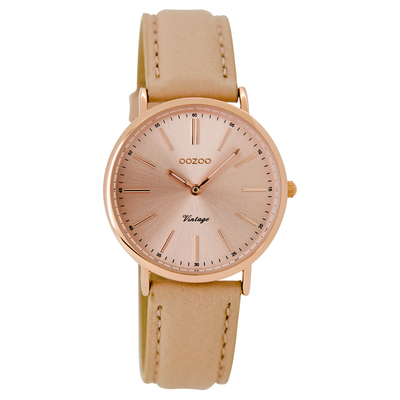 OOZOO Timepieces C8821 ladies watch with rose gold metallic frame and pink leather strap
