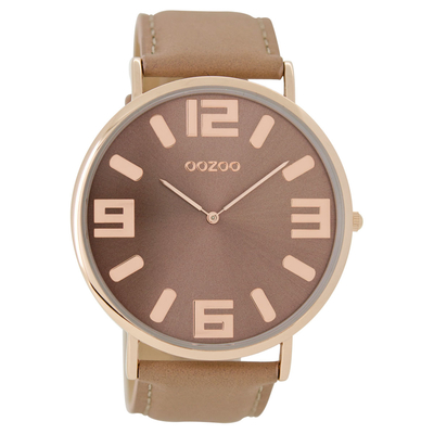 OOZOO Timepieces C8851 unisex ρολόι XL με ροζ χρυσή μεταλλική κάσα και ροζ δερμάτινο λουράκι