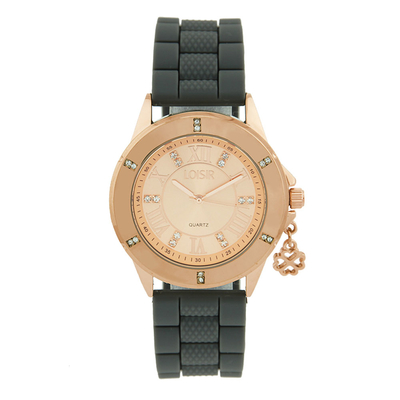 Loisir Watch 11L75-00255 with rose gold case and rubber strap.