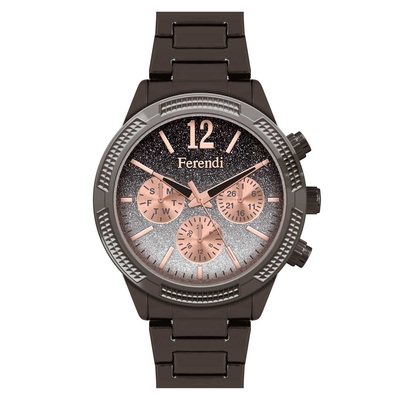 Ferendi watch 1142-6 with grey alloy frame and bracelet. This watch belongs to Ferendi Sparkle Collection.