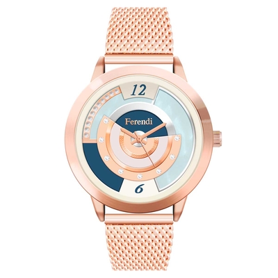Ferendi watch 2332-4 with rose gold alloy frame and bracelet. This watch belongs to Ferendi Divine Collection.