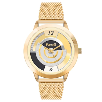 Ferendi ρολόι 2332-5 με gold alloy πλαίσιο και μπρασελέ. Το ρολόι αυτό ανήκει στην Divine Collection της Ferendi.