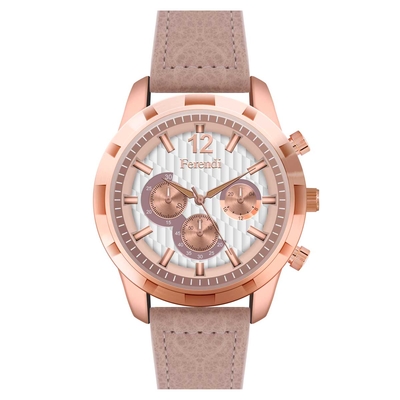 Ferendi watch 3422-5 with rose gold alloy frame and leather strap. This watch belongs to Ferendi Storm Collection.