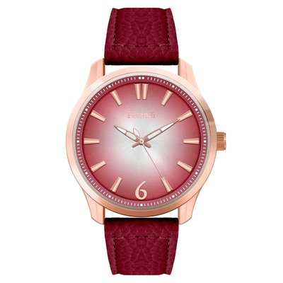 Ferendi watch 9965-5 with rose gold alloy frame and leather strap. This watch belongs to Ferendi Glare Collection.