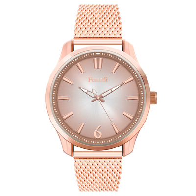 Ferendi watch 9965-103 with rose gold alloy frame and bracelet. This watch belongs to Ferendi Glare Collection.