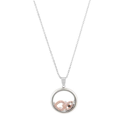 Loisir Stainless Steel Necklace 01L03-00414 Heart Eye with Precious Stones (Quartz Crystals) and Ion Plated Rose Gold