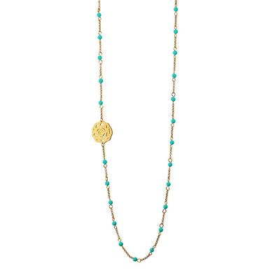 Loisir Stainless Steel Necklace 01L27-00606 with Precious Stones (Turquoise) and Ion Plated Gold