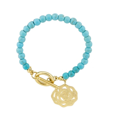 Loisir Stainless Steel Bracelet 02L27-00711 with Precious Stones (Turquoise) and Ion Plated Gold