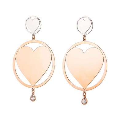 Loisir Stainless Steel Earrings 03L27-00493 Hearts with Precious Stones (Quartz Crystals) and Ion Plated Rose Gold