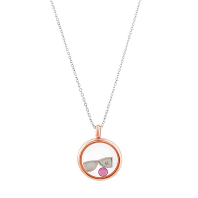 Loisir Stainless Steel Pendant 05L27-00318-1 Open Locket with Precious Stones (Quartz Crystals) and Ion Plated Rose Gold
