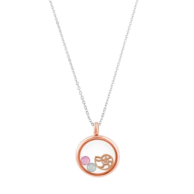 Loisir Stainless Steel Pendant 05L27-00318-2 Open Locket with Precious Stones (Quartz Crystals) and Ion Plated Rose Gold