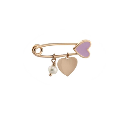 Loisir Sterling Silver Brooch 06L05-00030 Heart for Girl with Rose Gold Plating and Precious Stones (Pearl and Enamel)