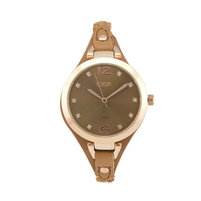 Loisir Watch 11L65-00128 with rose gold metallic case and leather strap