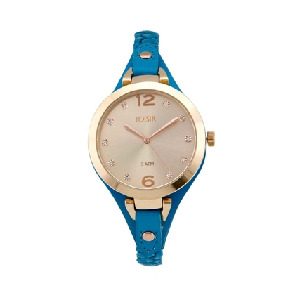 Loisir Watch 11L65-00131 with rose gold metallic case and leather strap