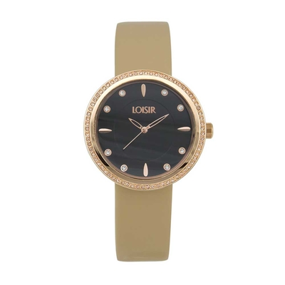 Loisir Watch 11L65-00136 with rose gold metallic case and leather strap