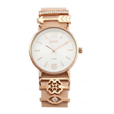 Loisir ρολόι 11L65-00154 με ροζ χρυσή μεταλλική κάσα και nylon λουράκι