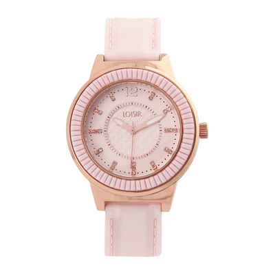 Loisir Watch 11L75-00273 with rose gold metallic case and silicon strap