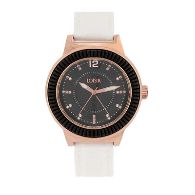 Loisir Watch 11L75-00276 with rose gold metallic case and silicon strap