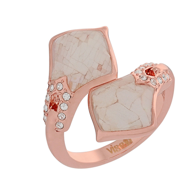 Visetti Ring with Rose Gold Brass and Precious Stones (Quartz Crystals). Product Code : AJ-WRG094R