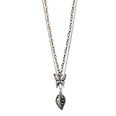 Oxette Sterling Silver Necklace 01X01-04486 with Platinum Plating and Precious Stones (Pearls)