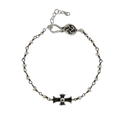 Oxette Sterling Silver Bracelet Cross 02X01-02892 with Platinum Plating and Precious Stones (Pearls)