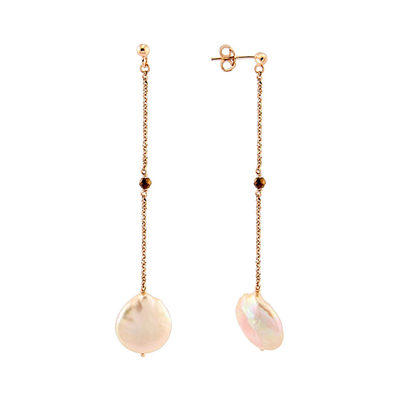 Oxette Sterling Silver Earrings 03X05-01792 with Rose Gold Plating and Precious Stones (Pearls and Quartz Crystals)