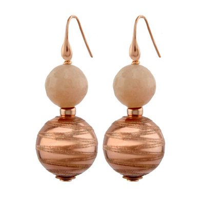 Oxette Sterling Silver Earrings 03X05-01794 with Rose Gold Plating and Precious Stones (Agate)
