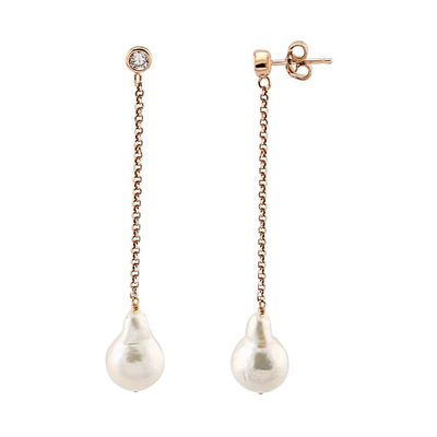 Oxette Sterling Silver Earrings 03X05-01796 with Rose Gold Plating and Precious Stones (Pearls and Zirconia)