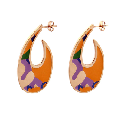 Oxette Stainless Steel Earrings 03X27-00220 with Ion Plated Rose Gold and Precious Stones (Enamel)