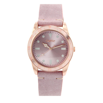 Oxette ρολόι 11X65-00222 από ανοξείδωτο ατσάλι με ροζ χρυσή επιμετάλλωση στην κάσα και δερμάτινο λουράκι