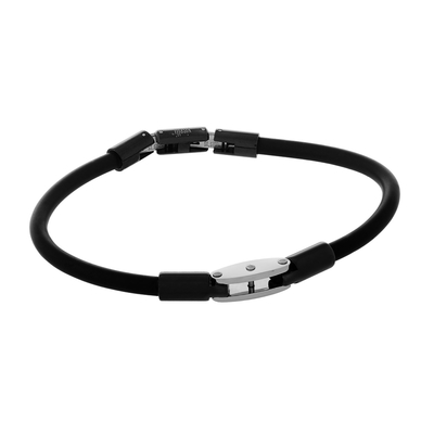 Visetti Stainless Steel Men Bracelet AN-BR012 with Leather Strap and Ion Plated Black