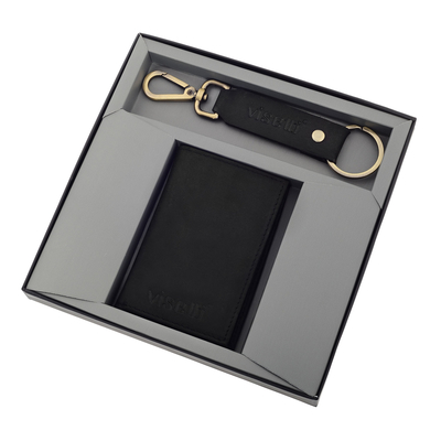 Visetti Set Black Leather Men Wallet and Keychain LO-SET001B