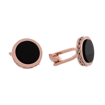 Visetti Stainless Steel Cufflinks MJ-MN032RB with Ion Plated Rose Gold and Mineral Stones