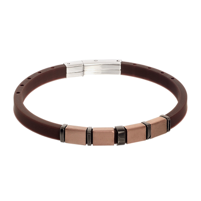 Visetti Stainless Steel Men Bracelet TC-BR018C with Leather Strap and Ion Plated Rose Gold