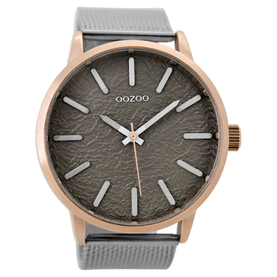 OOZOO Timepieces C9232 gents watch XL with rose gold metallic frame and silver metal band